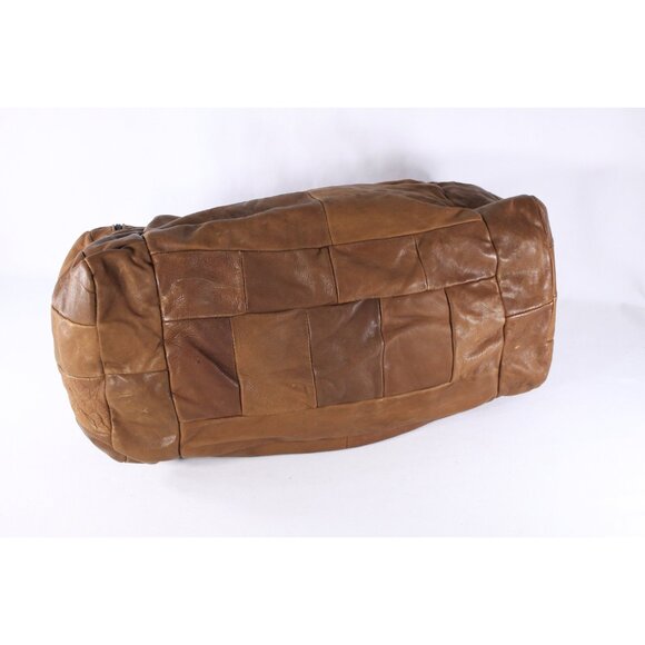 Vintage 1960 hand made leather duffel bag, patchwork chestnut brown leather - Picture 9 of 10